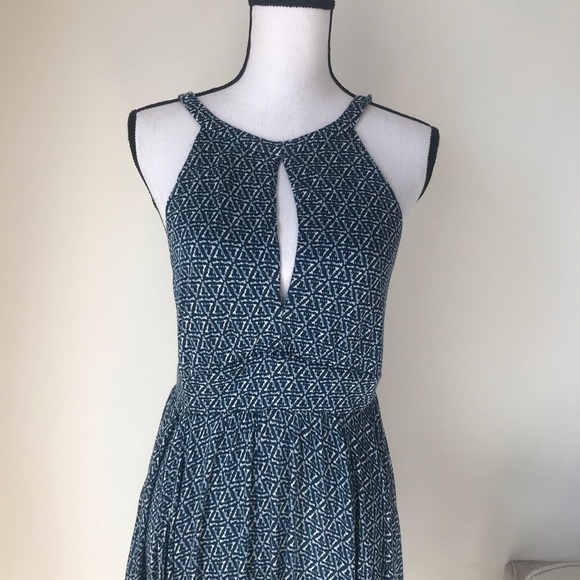 UO Ecoté High-Neck Keyhole Blue Patterned Dress - Picture 6 of 8